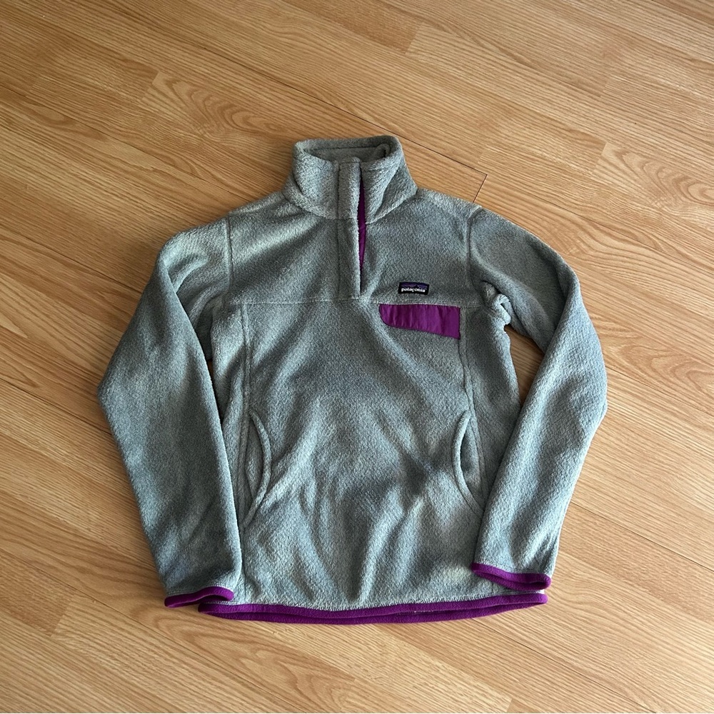 Patagonia Re-Tool Gray Purple Snap Fleece Pullover Women’s XS